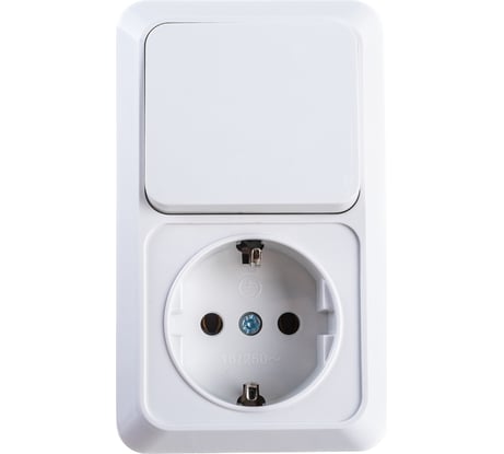 Вертикальный блок: одноклавишный выключатель + розетка с заземлением, белый UNIVersal Олимп О0038