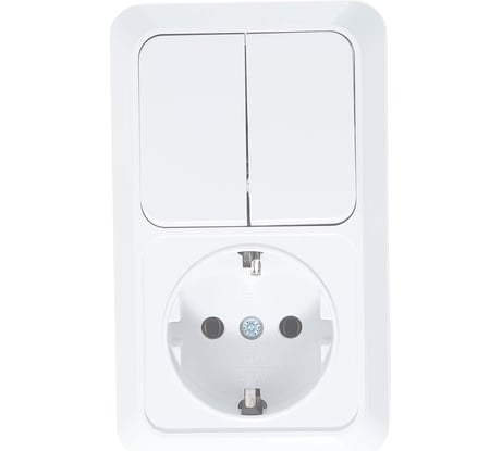 Вертикальный блок: двухклавишный выключатель + розетка с заземлением, белый UNIVersal Олимп О0040