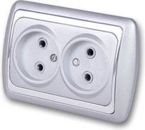 Двухместная розетка скрытой проводки без заземления, мет/серебр duwi ДЕЛЬТА 26268 8