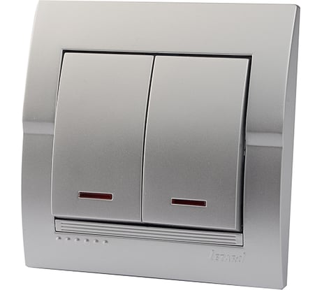 Двойной выключатель Lezard DERIY с подсветкой серебристый металлик 702-2828-112
