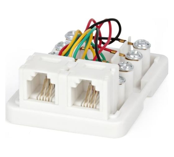 Телефонная двойная, внешняя розетка RJ-12 6P4C белая Hyperline SB-2-6P4C-C2-WH 15847