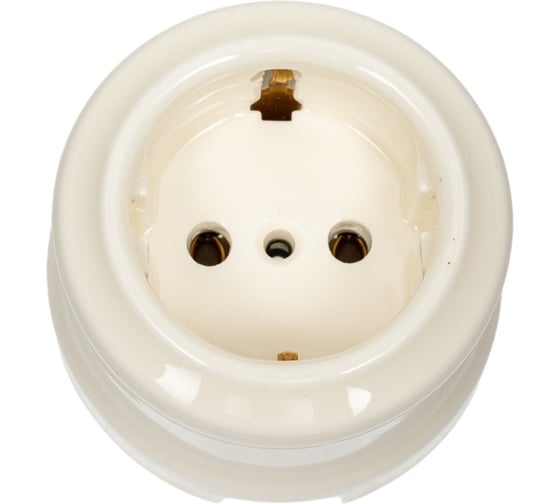 Розетка Мезонинъ фарфоровая, двухполюсная, с заземляющим контактом, цвет - белый, серия "аврора" тм GE70302-01 1