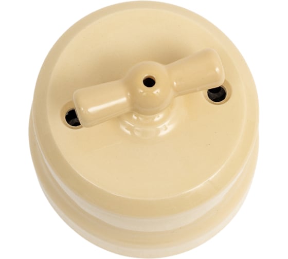 Поворотный выключатель Мезонинъ фарфоровый на два положения, для включения из 2-х мест (1-клавишный проходной), цвет - слоновая кость, серия "аврора", тм GE70405-02 1