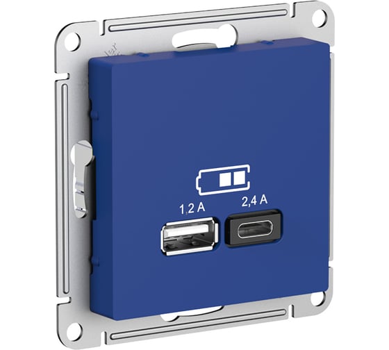 usb-розетка Systeme Electric Atlasdesign аквамарин a+с, 5в/2,4а, 2x5в/1,2а ATN001139