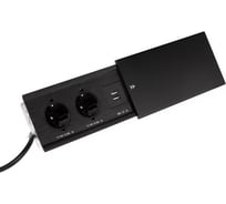 Встраиваемая врезная розетка Inrior розетка в стол, удлинитель, на 2 euro розетки и 2 usb, черный ST-02-20