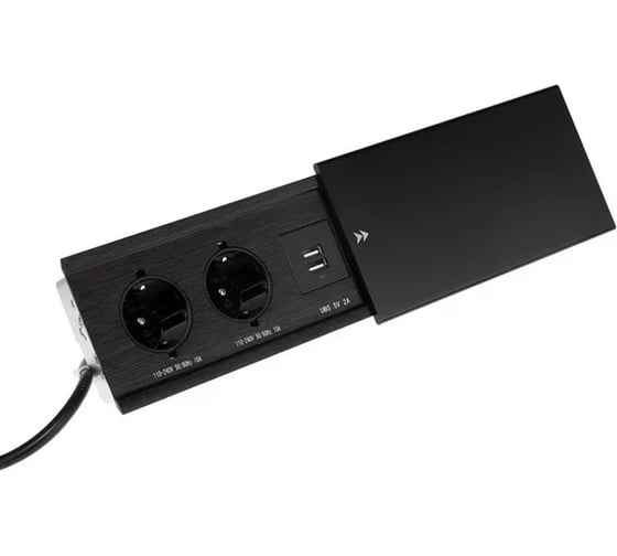 Встраиваемая врезная розетка Inrior розетка в стол, удлинитель, на 2 euro розетки и 2 usb, черный ST-02-20