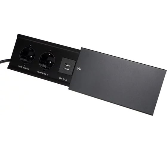 Встраиваемая врезная розетка Inrior розетка в стол, удлинитель, на 2 euro розетки и 2 usb, черный ST-02-20