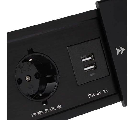 Встраиваемая врезная розетка Inrior розетка в стол, удлинитель, на 2 euro розетки и 2 usb, черный ST-02-20