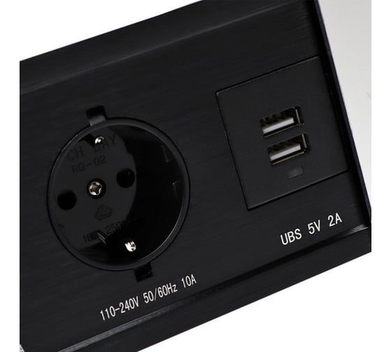 Встраиваемая врезная розетка Inrior розетка в стол, удлинитель, на 2 euro розетки и 2 usb, серый ST-02-80