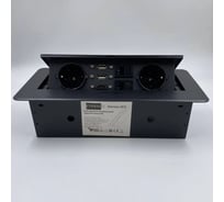 Выдвижная розетка Inrior выдвижной встраиваемый блок розеток, на 2 EURO розетки, 2 RJ45, 2 USB-А DATA, HDMI, черный, TORO-77-20