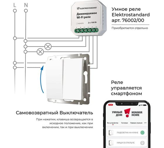 Двухклавишный выключатель WERKEL с самовозвратом (белый) a062572