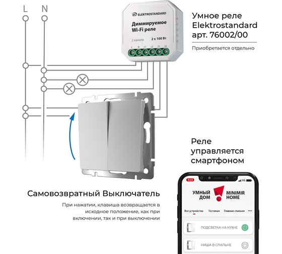 Двухклавишный выключатель WERKEL с самовозвратом (серебряный) a062574