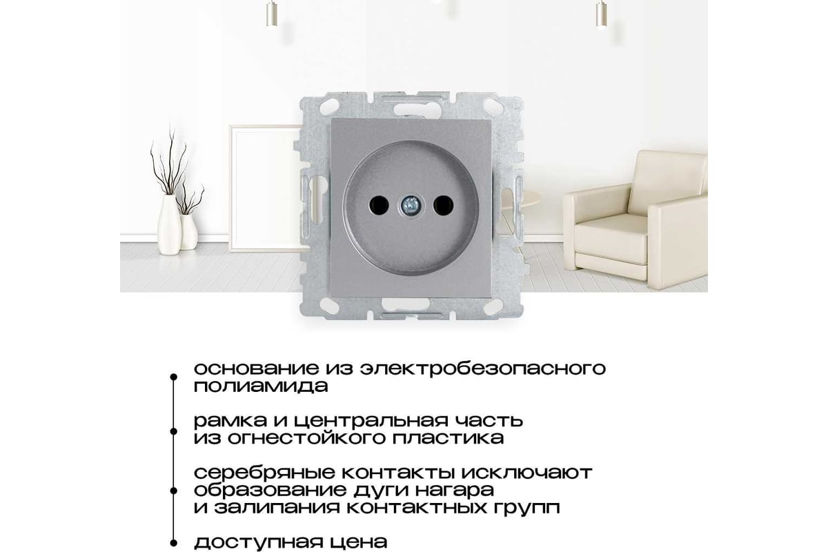 Одинарная розетка vesta Electric silver без заземления без рамки frz00010109srm