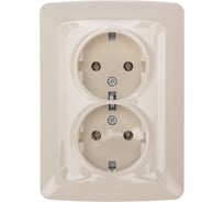Двойная розетка KRANZ керамика, с заземлением, скрытой установки, 16а, бежевая KR-78-0250