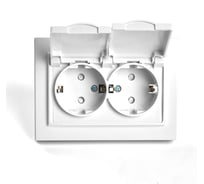 2-местная розетка STEKKER с заземлением, с крышкой, PST16-9015-01, 250В, 16А, серия Эрна, белый 49139