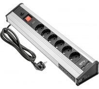 Накладной прямоугольный удлинитель GTV multi, 6xschuko, 4xusb порт, 2xusb/5v, вилка провод 1,8м, черный-серебро AE-PBMUL6S6U-53