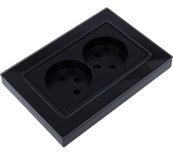 Двойная розетка Vesta Electric Exclusive Black с рамкой из закаленного стекла, без заземления FRZMT040034CHR