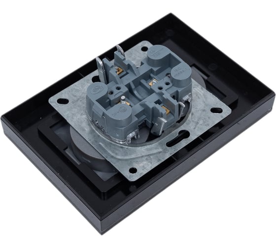 Двойная розетка Vesta Electric Exclusive Black с рамкой из закаленного стекла, без заземления FRZMT040034CHR