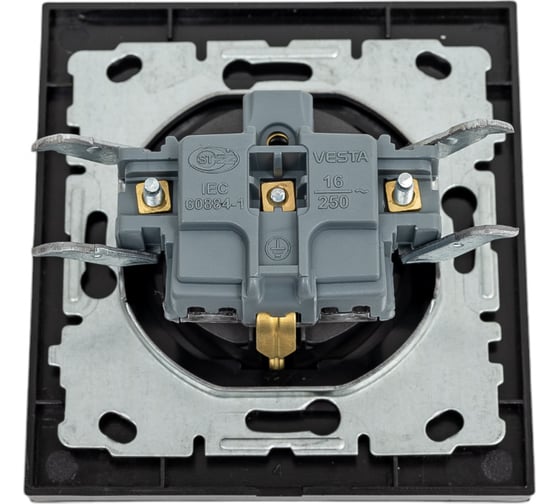 Одинарная розетка Vesta Electric Exclusive Black с заземлением с крышкой FRZMT040007CHR