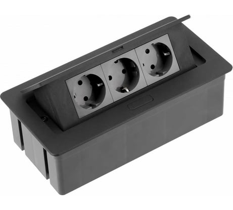 Врезной прямоугольный удлинитель GTV soft, 3xschuko, вилка провод 1,5м, черный AE-PBSC3GS-20N