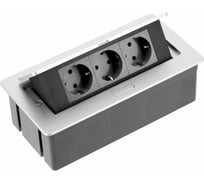 Врезной прямоугольный удлинитель GTV soft, 3xschuko, вилка провод 1,5м, серебро AE-PBSC3GS-53