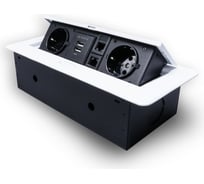 Горизонтальная выдвижная розетка ROCKETSOCKET 2 euro 16a, 2 usb a с блоком 5В/2.1а, 2 rj45 , проводка, цвет белый SHS021-W