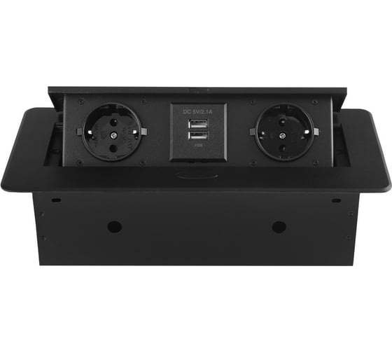 Горизонтальная выдвижная розетка ROCKETSOCKET 2 euro 16a, 2 usb a с блоком 5В/2.1а, проводка, цвет черный SHS018-B