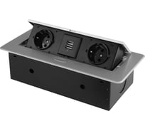 Горизонтальная выдвижная розетка ROCKETSOCKET 2 euro 16a, 2 usb a с блоком 5В/2.1а, проводка, цвет серый SHS018-S