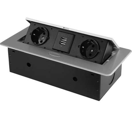 Розетка горизонтальная выдвижная ROCKETSOCKET 2 euro 16a, 2 usb a с блоком 5в/2.1а, проводка, цвет серый SHS018-S