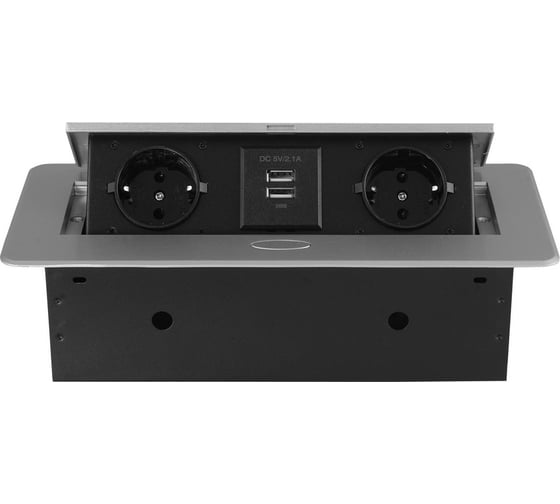 Горизонтальная выдвижная розетка ROCKETSOCKET 2 euro 16a, 2 usb a с блоком 5В/2.1а, проводка, цвет серый SHS018-S