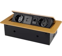 Горизонтальная выдвижная розетка ROCKETSOCKET 2 euro 16a, 2 usb a с блоком 5В/2.1а, rj45, проводка, цвет золотой SHS020-G