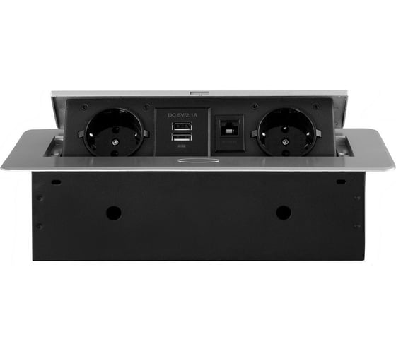 Горизонтальная выдвижная розетка ROCKETSOCKET 2 euro 16a, 2 usb a с блоком 5В/2.1а, rj45, проводка, цвет серый SHS020-S