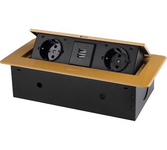 Горизонтальная выдвижная розетка ROCKETSOCKET 2 euro 16a, 2 usb a с блоком 5В/2.1а, проводка, цвет золотой SHS018-G