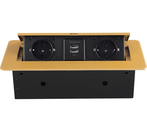 Горизонтальная выдвижная розетка ROCKETSOCKET 2 euro 16a, 2 usb a с блоком 5В/2.1а, проводка, цвет золотой SHS018-G