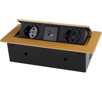 Горизонтальная выдвижная розетка ROCKETSOCKET 2 euro 16a, usb type a+c с блоком 18w, проводка, цвет золотой SHS019-G