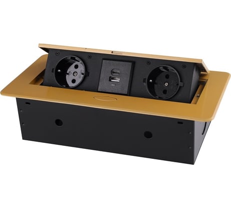 Горизонтальная выдвижная розетка ROCKETSOCKET 2 euro 16a, usb type a+c с блоком 18w, проводка, цвет золотой SHS019-G