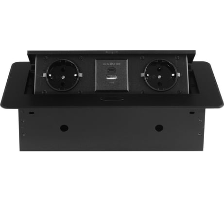 Розетка горизонтальная выдвижная ROCKETSOCKET 2 euro 16a, usb type a+c с блоком 18w, проводка, цвет черный SHS019-B