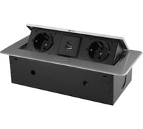 Горизонтальная выдвижная розетка ROCKETSOCKET 2 euro 16a, usb type a+c с блоком 18w, проводка, цвет серый SHS019-S