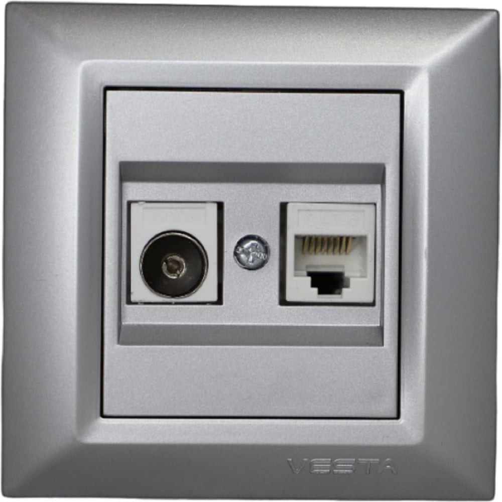 Розетка Vesta Electric Roma Silver для сетевого кабеля LAN + TV двойная ...