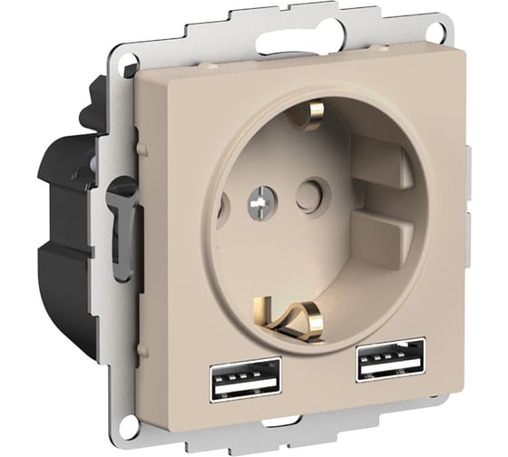 Розетка Systeme Electric Atlasdesign песочный 16А c 2 usb a+a, 5В/2,4А, 2x5В/1,2А ATN001230