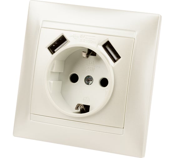 Розетка TDM ELECTRIC 2П+З 16А 250В + 2 USB порта 2,1А 5В перламутр "Лама" SQ1815-0842