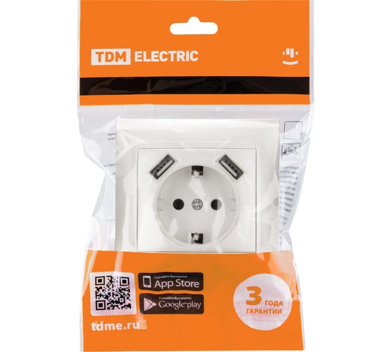 Розетка TDM ELECTRIC 2П+З 16А 250В + 2 USB порта 2,1А 5В перламутр "Лама" SQ1815-0842