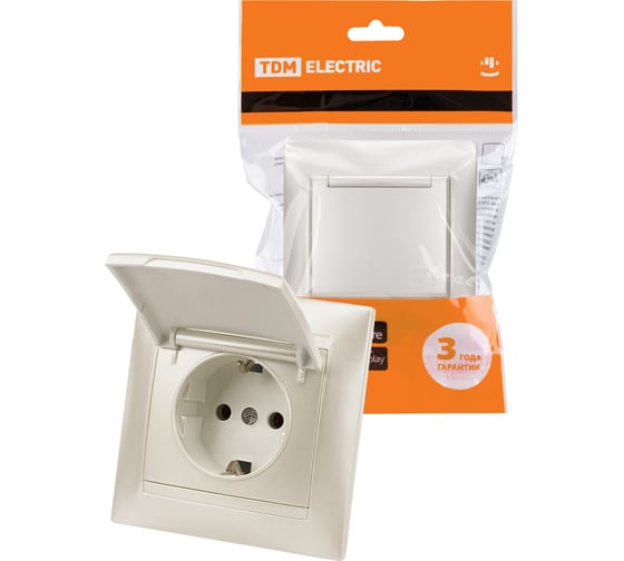 Розетка TDM ELECTRIC 2П+З 16А 250В  IP44 с крышкой перламутр "Лама" SQ1815-0826