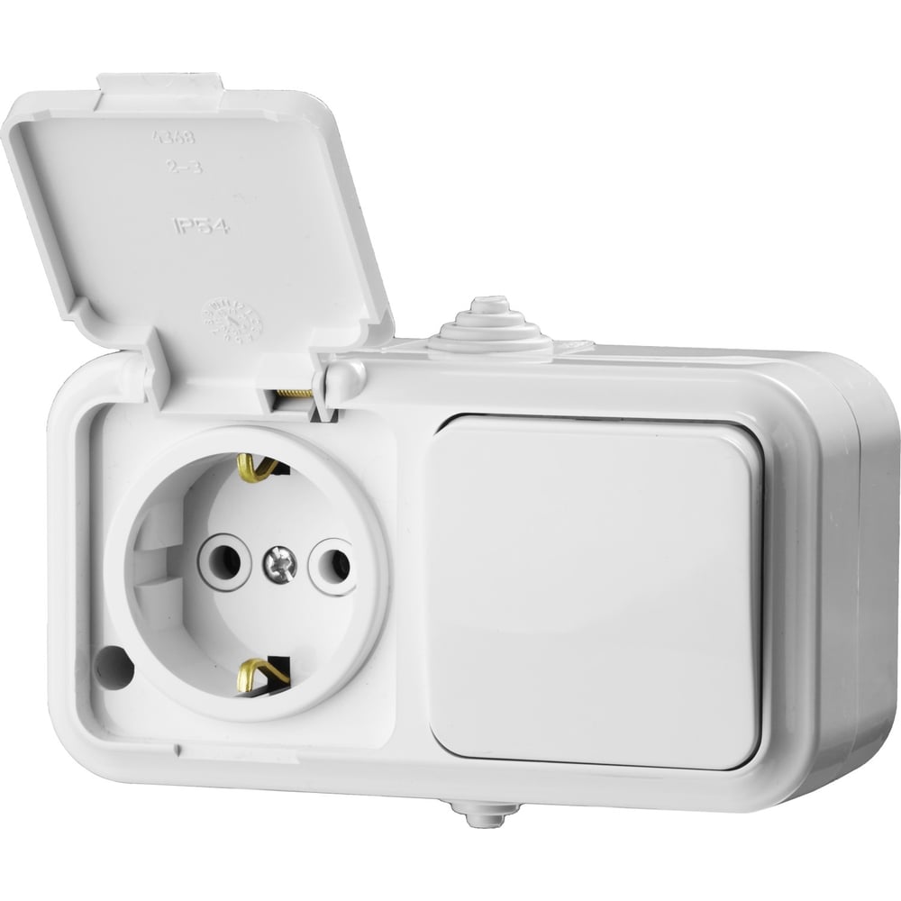 Блок: одноместная розетка с заземлением и защитной крышкой IP54, 16А ...