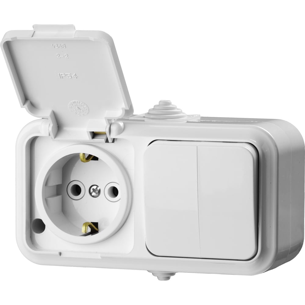 Блок: одноместная розетка с заземлением и защитной крышкой IP54, 16А ...