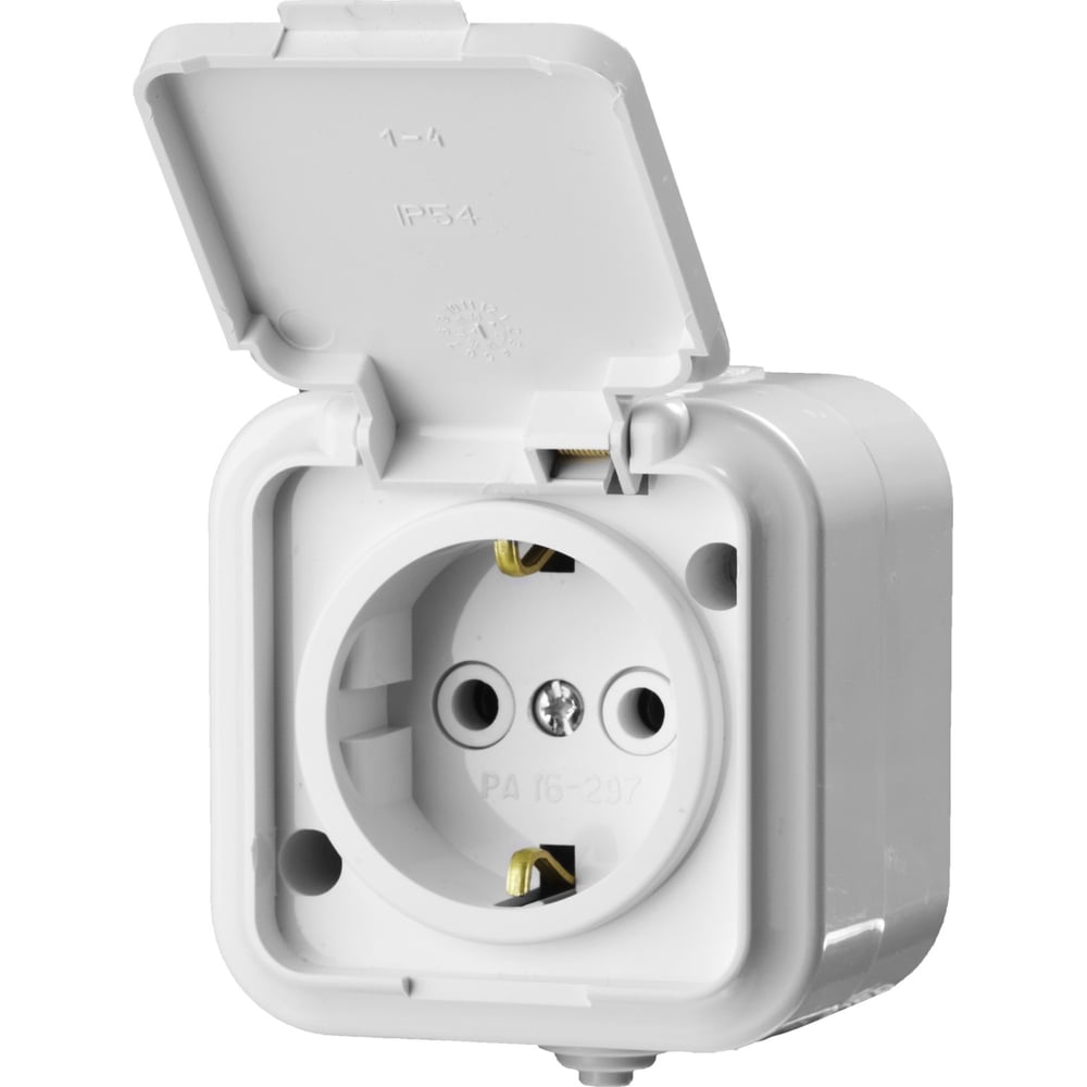Одноместная розетка с заземлением и защитной крышкой IP54, 16А, 220В ...