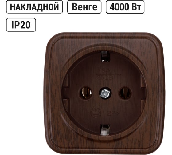 Розетка TDM ELECTRIC 2П+З открытой установки IP20 16А, венге "Дача" Народная SQ1824-0028