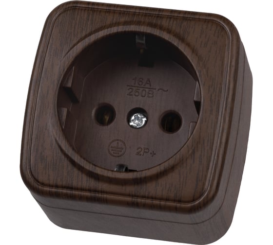 Розетка TDM ELECTRIC 2П+З открытой установки IP20 16А, венге "Дача" Народная SQ1824-0028