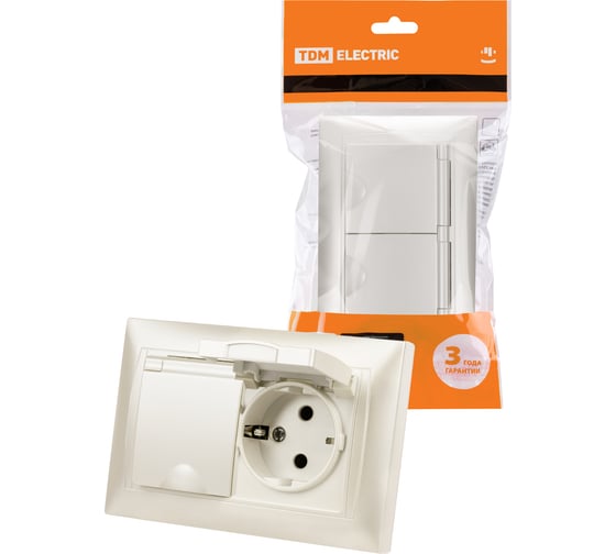 Двойная розетка TDM ELECTRIC 2П+З 16А 250В IP44 с защ. шт. с крышкой перламутр "Лама" SQ1815-0860