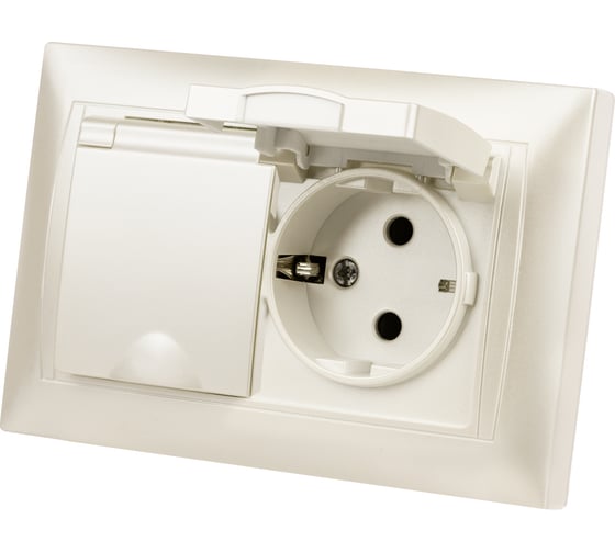 Двойная розетка TDM ELECTRIC 2П+З 16А 250В IP44 с защ. шт. с крышкой перламутр "Лама" SQ1815-0860